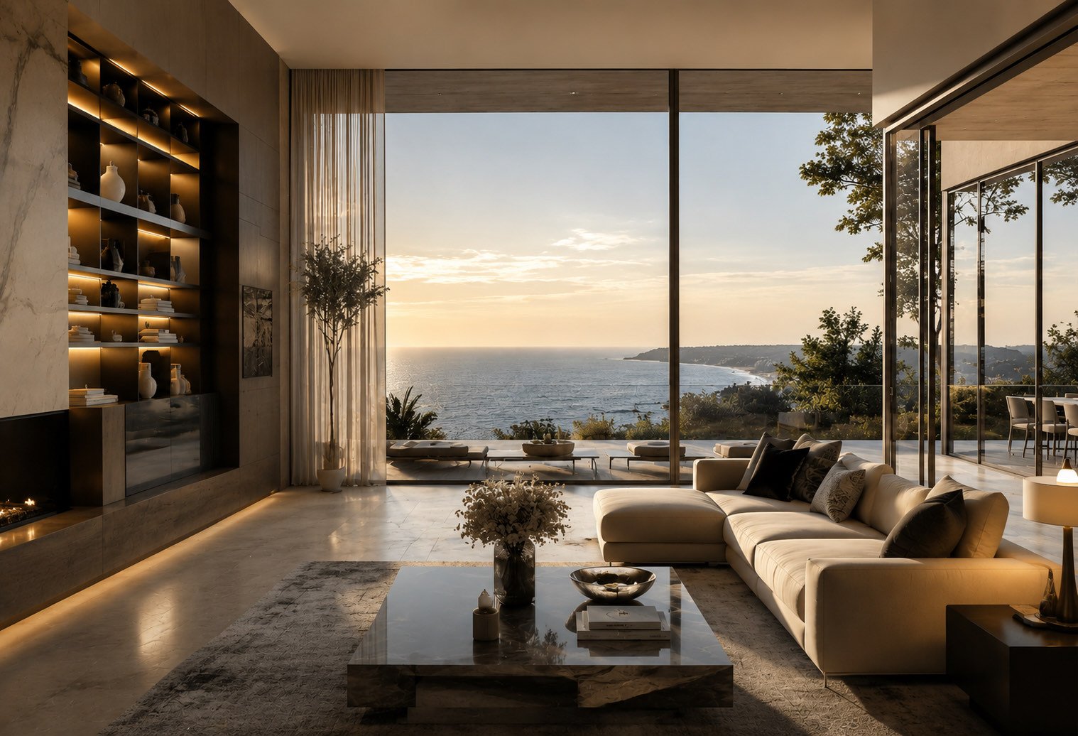 A serene, organized living room